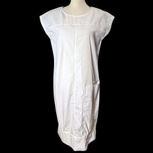 Nicobar Womens White Cotton Casual Midi Dress Small Apron Lagen Relaxed Utility